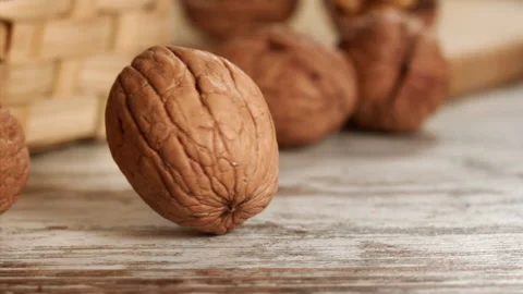 Walnut spinning in a close-up plane Stock Footage 152175801
