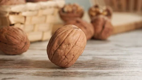 Walnut spinning in a close-up plane Stock Footage 152175817