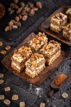 Walnut sponge cake bites Stock Photos