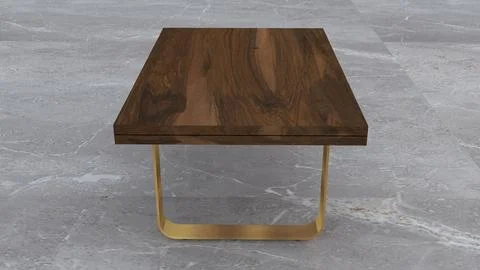 Walnut Wood Coffee Table with Brass Base – Modern Furniture 3D Render Stock Illustration