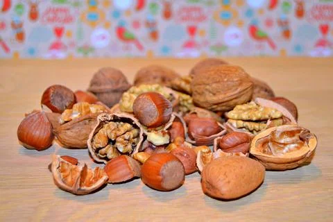 Walnuts and hazelnuts Stock Photos