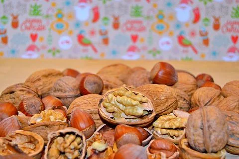 Walnuts and hazelnuts Stock Photos