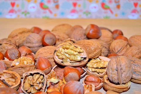 Walnuts and hazelnuts Stock Photos