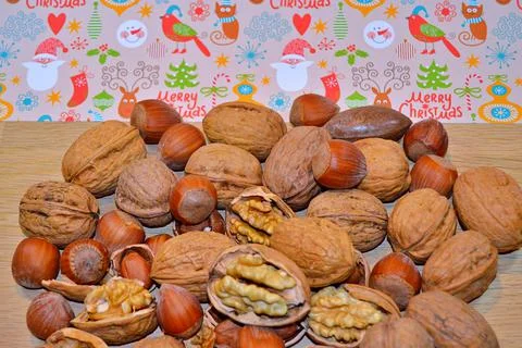 Walnuts and hazelnuts Stock Photos