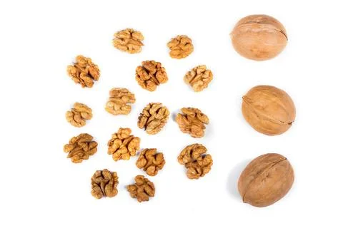 Walnuts and kernels isolated on white background Stock Photos