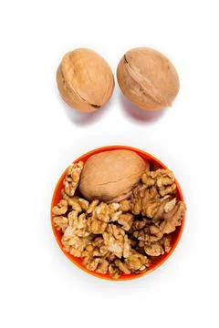 Walnuts and kernels isolated on white background Stock Photos