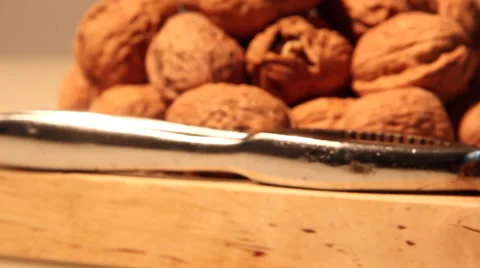 Walnuts and nutcracker detail dolly camera 스톡 동영상 58886201