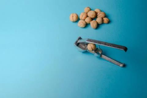 Walnuts and nutcracker Stock Photos