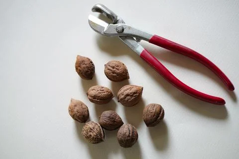 Walnuts and nutcracker Stock Photos