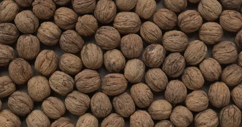 Walnuts background. Flat lay, Table spin. Stock Footage 278235117