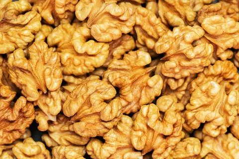 Walnuts background. Kernels walnuts. Top view. Vegetarian or healthy food Stock Photos