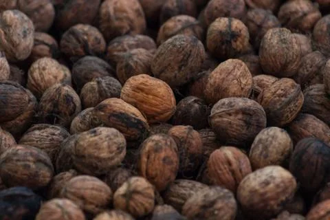 Walnuts background. Nuts texture. Healthy energy vegan food. Superfood for hi Stock Photos