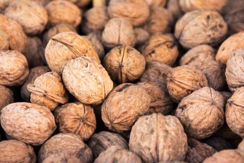 Walnuts Background Texture Raw Market Sale Stock Photos