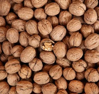 Walnuts background. Walnuts texture. Group walnuts background. Healthy organi Foto stock