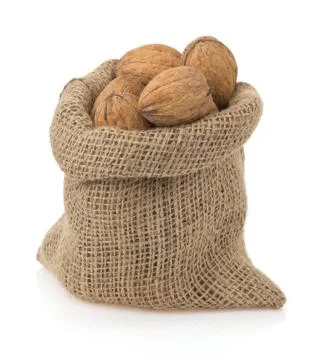 Walnuts in bag Stock Photos