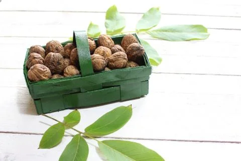 Walnuts in a basket Stock Photos