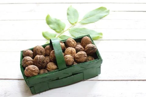 Walnuts in a basket Stock Photos