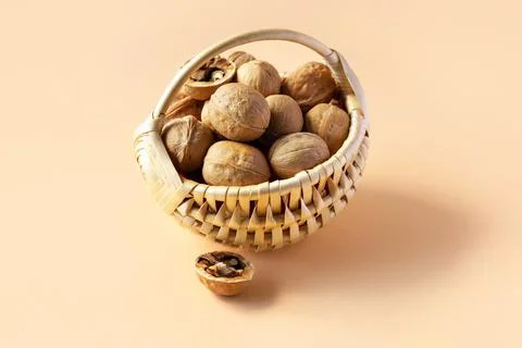 Walnuts in the basket Stock Photos