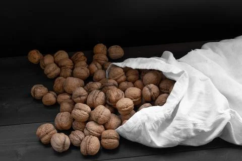 Walnuts on black background Foto stock