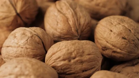 Walnuts. Camera slowly moves up to show close-up of beautiful walnuts Vídeos de archivo 207953503
