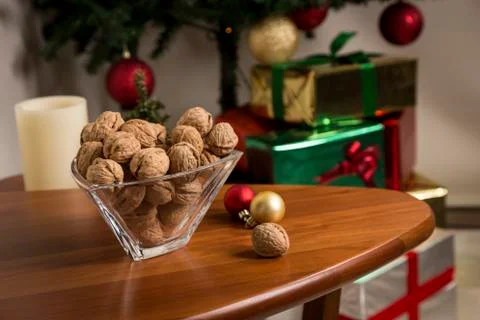 Walnuts on Christmas Stock Photos