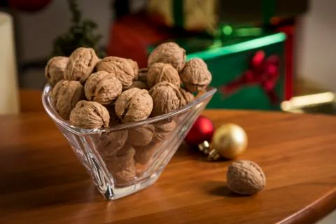 Walnuts on Christmas Stock Photos