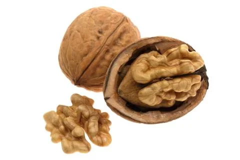 Walnuts in closeup isolated on white background Stock Photos