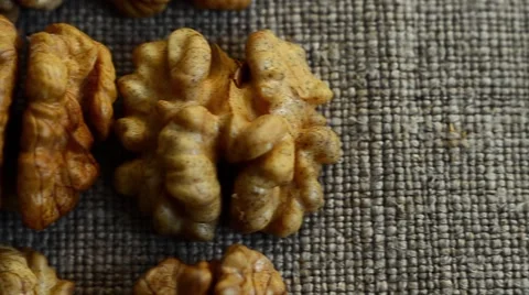 Walnuts on cloth background Stock Footage 59086886