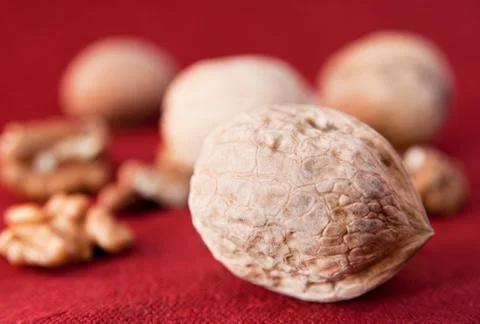 Walnuts on a cloth Stock Photos