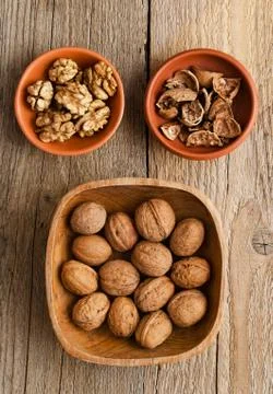 Walnuts, core and nutshell Stock Photos