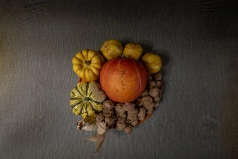 Walnuts Cucumbers and Pumpkins. Stock Photos