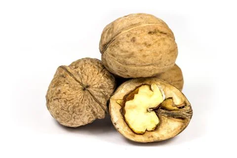 Walnuts isolated macro on the white background Stock Photos