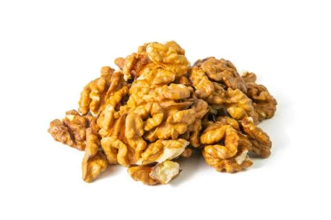 Walnuts isolated on the white background. Front views, close-up Stock Photos