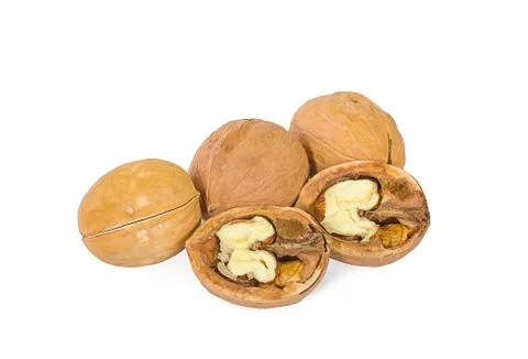 Walnuts an isolated in white background. Stock Photos