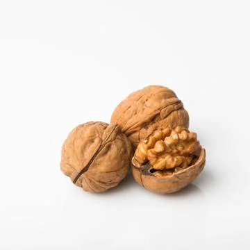 Walnuts Isolated on White Background Shot in Studio Stock Photos