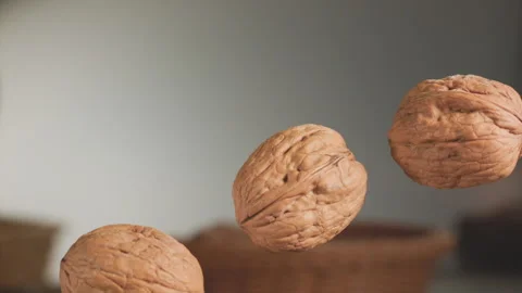 Walnuts jumping in the air in slow motion Stock Footage 152176147
