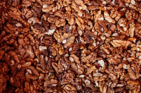 Walnuts kernel isolated on white background, Top view. Foto stock