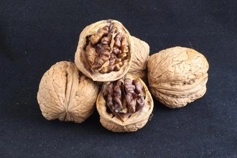 Walnuts. Large nuts in a section. Stock Photos