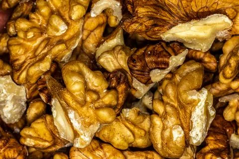 Walnuts macro close up shot Stock Photos