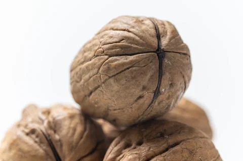 Walnuts photographed close up. Stock Photos