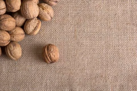 Walnuts on sacking Stock Photos