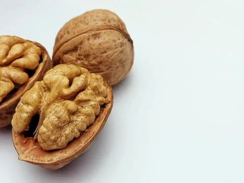Walnuts in shell and kernels isolated on white background Stock Photos