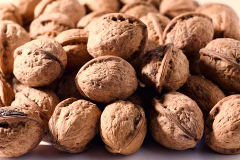Walnuts in Shell Background, Natural Organic Nuts Texture 스톡 사진