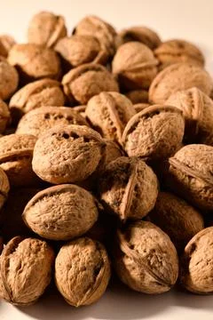Walnuts in Shell Background, Natural Organic Nuts Texture 写真素材