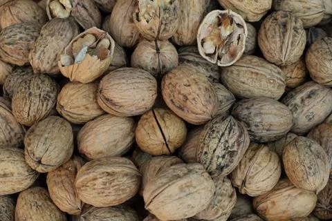Walnuts with shell background texture Foto stock