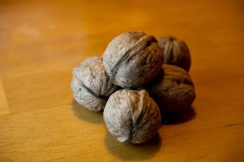 Walnuts on table Stock Photos
