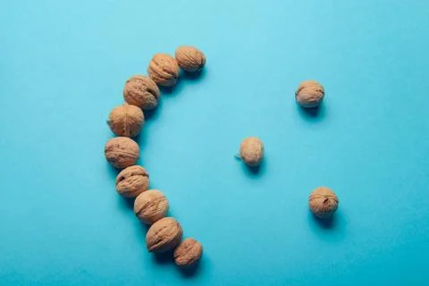 Walnuts, walnuts close-up, walnuts on blue background, 스톡 사진