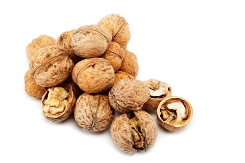 Walnuts on a white background. Stock Photos
