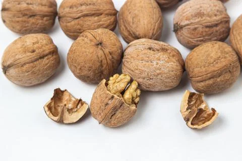 Walnuts on a white background. 库存照片