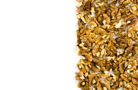 Walnuts on a white background with a place for your text Stock Photos